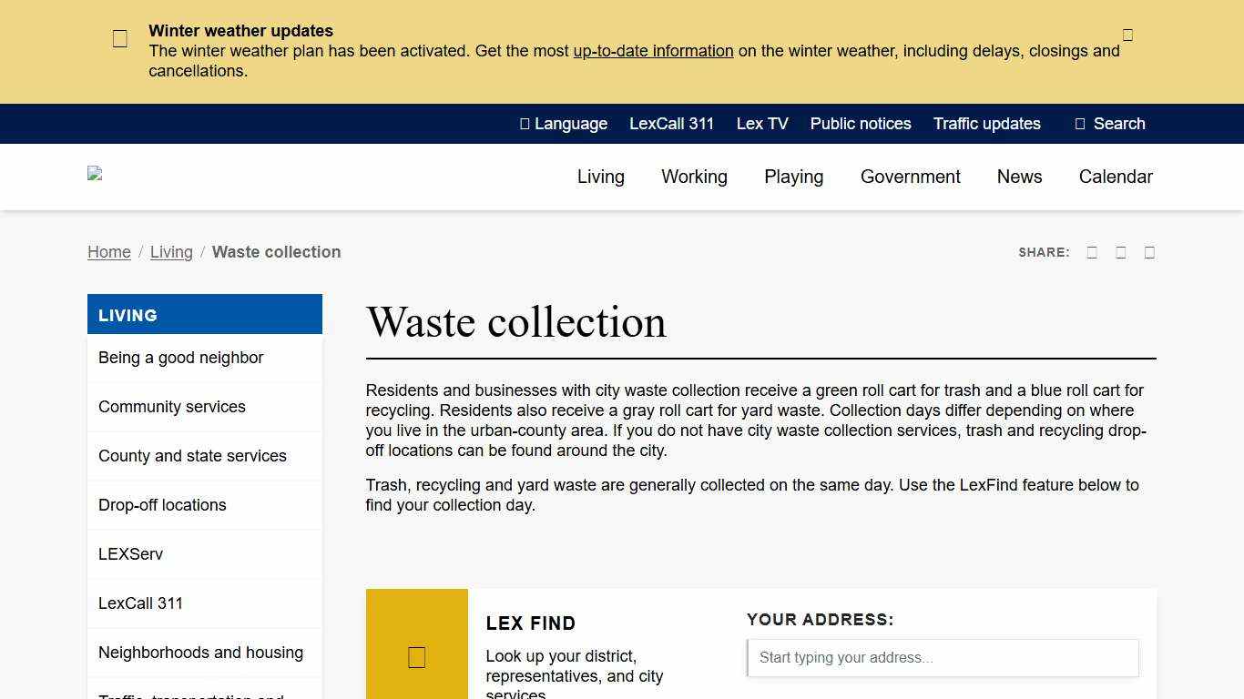 Waste collection City of Lexington, Kentucky